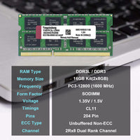 1 x RAW Customer Returns DDR3 DDR3L 16GB Kit 8GBx2 Laptop RAM 1600MHz PC3-12800 PC3L-12800 SODIMM Non-ECC Unbuffered 1.35V 1.5V 2Rx8 Dual Rank 204 Pin CL11 PC Computer Memory Upgrade Module Arbeitsspeicher Kit Gr n  - RRP €28.22