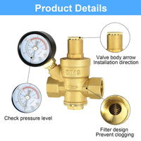 1 x RAW Customer Returns Pressure reducer water 1 2 inch DN15 with pressure gauge, made of 100 high hardness brass, adjustable pressure reducer for water pressure relief valve water pressure reducer, water pressure reducer boiler - RRP €19.67