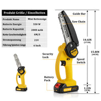 1 x RAW Customer Returns JINDUN Mini Chain Saw with Battery, 6 Inch Electric Chainsaw with Two Batteries and Quick Charger, Mini Electric Chainsaw for Garden Scissors, Pruning Shears, Wood Cutting - RRP €79.66