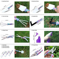 1 x RAW Customer Returns Garden Tools Set, 11 Piece Gardening Gifts with Purple Floral Print, Ergonomic Handle, Trowel, Rake, Shovels, Pruners, Scissors, Sprayer, Gloves, Garden Tools with Carrying Bag - RRP €33.99