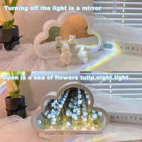 1 x RAW Customer Returns Tulip Night Light, 2 in 1 DIY Cloud Tulip Mirror Lamp, Cloud Tulip Mirror Lights Decoration, LED Flower Bedside Lamp Birthday Gifts Home Decoration for Friends, Girls, Couples, Children Blue  - RRP €21.06