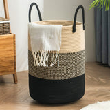 1 x RAW Customer Returns YOUDENOVA Laundry Basket Woven Laundry Collector Toy Storage Storage Basket with Handle Handmade Made of Cotton Z-Brown Black - RRP €29.99