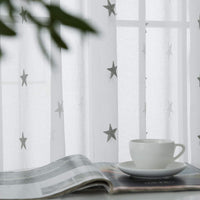 1 x RAW Customer Returns Deconovo Voile curtains with eyelets, embroidered curtains, transparent curtain, linen look, star, 229 x 140 cm height x width , light grey, set of 2 - RRP €23.99