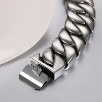 1 x RAW Customer Returns JewelryWe Jewelry Biker Men s Bracelet, 30mm Wide Stainless Steel Classic High Polished Curb Chain Bangle Bracelet Silver - RRP €43.34