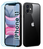 3 x Brand New Mofurd Case for iPhone 11, Hybrid PC TPU Silicone Case Anti-Yellowing Shockproof Protection and 3 Tempered Glass, Transparent Back Black Bumper - RRP €26.97