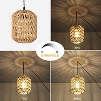 2 x RAW Customer Returns Vintage dimmable hanging lamp with plug, rattan pendant light with E27 lamp holder, boho lamp lampshade hanging light dining table lamp rustic with 450cm cable for bedroom hallway foyer, 18cm - RRP €64.52