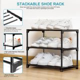 1 x RAW Customer Returns OLYREO 3 Tier Shoe Rack, Small Shoe Rack, Metal Shoe Storage, Slim Stackable Small Footwear Storage for Hallway, No Tools Required - RRP €21.62