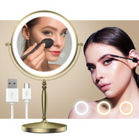 1 x RAW Customer Returns MATEPROX 8 inch makeup mirror with lights, rechargeable double-sided 1X 10X magnifying mirror, illuminated makeup mirror with 3 color lights, touch sensor dimming-bronze - RRP €32.99