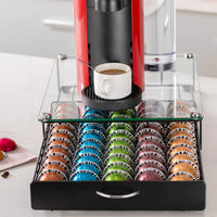 1 x RAW Customer Returns Rice rat Coffee Vertuo Capsule Holder Drawer for Nespresso with Glass for Cabinet, Vertuoline Capsule Rack for Counter Class 50 Capsules with Handle  - RRP €36.18