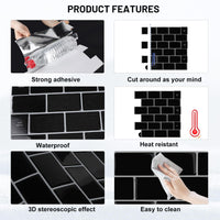 1 x RAW Customer Returns SWAWIS Pack of 10 Tile Stickers Black Adhesive Tiles for Bathroom, Kitchen 30.5 x 30.5 cm Kitchen Back Wall Self-Adhesive Tiles 3D Thickness 1.2 mm Tile Film Bathroom Waterproof Adhesive Film Tile Look - RRP €31.99