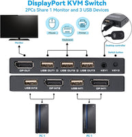 1 x RAW Customer Returns DP KVM Switch 2 Porte 4K 60Hz, DisplayPort USB KVM switch for UHD monitor keyboard and mouse, with 2 DP cables and 2 USB cables - RRP €35.99