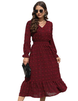 1 x RAW Customer Returns JUOIANTANG Red Dress Women s Gothic Swiss Dots Maxi Dress Women s Long Sleeve Ball Dresses Autumn Elegant Ruffle Hem Autumn Dress Casual Dress with V Neck L - RRP €40.33