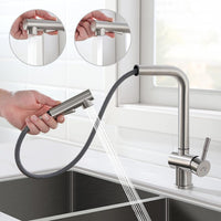 1 x RAW Customer Returns Auralum low-pressure kitchen tap, kitchen tap, extendable kitchen tap, stainless steel kitchen tap, sink tap with shower, two water jet types, mixer tap 360 rotatable for boiler - RRP €55.66