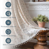 1 x Brand New Lanqinglv Beige Curtains Boho Opaque Floral Lace Curtains with Tassel Cotton Linen Country Style Crochet Knitting Curtains for Kitchen Living Room Bedroom, Set of 2, W150 x H240 cm - RRP €60.99