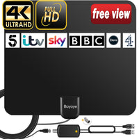 1 x RAW Customer Returns Indoor TV Antenna, Boyoye Digital TV Antenna 250 Miles Range with Signal Amplifier for 4K 1080p VHF UHF DVB-T DVB-T 2 Free Channels, 5M Coaxial Cable Black  - RRP €32.25