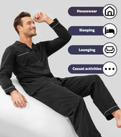 1 x RAW Customer Returns DAVID ARCHY Men s Cotton Pajamas Sleepwear Long Sleeve Shirt and Lounge Pants with Button Placket Pockets and Ribbon Pack of 1, Black, XL - RRP €46.99