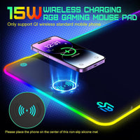 1 x RAW Customer Returns GIM RGB Gaming Mouse Pad 15W Qi Mousepad LED 800x300x4mm 10 Lighting Modes with 10W Fast Charge Qi Wireless Charging for iPhone 13 13 Pro Mobile Phone, Headphones, Waterproof, Non-Slip - RRP €32.56