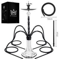 1 x RAW Customer Returns Ryosee 100cm 4 hose shisha set with LED light, 4 connections hookah set made of aluminum tube with molasses catcher, equipped with 4 silicone hoses and handle, shisha with 4 hoses black  - RRP €121.0