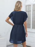 1 x RAW Customer Returns Missufe Short Summer Dress Mini Dress Round Neck Casual Dress Women Chiffon Batwing Sleeve Dresses with Belt Navy Blue, Medium  - RRP €37.3