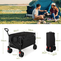 1 x RAW Customer Returns HAUSPROFI Handcart Foldable, 200L 150KG Load Capacity All Terrain Foldable Handcart Beach Cart Folding Cart with Brakes, Side Pocket and Cup Holder for Outdoors, Camping, Shopping - RRP €89.99