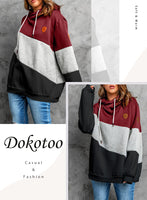 1 x RAW Customer Returns Dokotoo women s hoodie stand-up collar hoodie pullover color block sweatshirt long-sleeved tops for autumn winter XXL, red - RRP €40.33