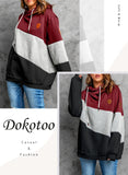 1 x RAW Customer Returns Dokotoo women s hoodie stand-up collar hoodie pullover color block sweatshirt long-sleeved tops for autumn winter XXL, red - RRP €40.33