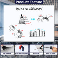 1 x RAW Customer Returns Magnetic whiteboard film 42 x 30 cm, self-adhesive whiteboard for walls, smooth surfaces, wipeable white magnetic film sticker for home, school, office, with pens, sponge, pen tray, magnets - RRP €17.99