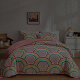 1 x RAW Customer Returns GETIYA Rainbow bed linen 135 x 200 microfibre bed linen girls women bed linen rainbow glowing in the dark single bed duvet cover pink bed linen with pillowcase 80 x 80 cm - RRP €26.2