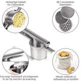 1 x RAW Customer Returns Amazy potato press including 3 sieve inserts and potato bag - dishwasher-safe press made of stainless steel for preparing mashed potatoes, dumplings, gnocchi etc. round, extra long handle  - RRP €19.15