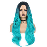 1 x RAW Customer Returns PORSMEER Ombre Black Cyan Long Curly Wig for Women, Natural Teal Cyan Synthetic Hair Cosplay Daily Party Wig Bluish Green - RRP €26.09