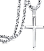 1 x RAW Customer Returns Adramata Cross Necklace for Men Women 925 Sterling Silver Cross Pendant Necklace Stainless Steel Chain Cross Necklace Silver Chain Men Women - RRP €21.99