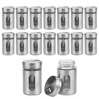 1 x RAW Customer Returns Lawei Set of 16 Spice Jars Set Silver 90ml Stainless Steel Storage Jars Spice Jars with Viewing Window, Spice Organizer 304 Stainless Steel Spice Shaker Spice Container for Salt Pepper Spices - RRP €26.99