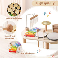 1 x RAW Customer Returns Drum Kit for Children Made of Wood, 7 in 1 Musical Children s Toy, Montessori Educational Toy Drum Kit with Xylophone, Children s Drum Set - RRP €45.99