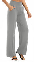 1 x RAW Customer Returns EXCHIC Women s Solid Color Loose Straight Cut Palazzo Pants High Waist Stretchy Lounge Pants with Pockets M, Light Gray  - RRP €27.98