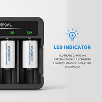 1 x RAW Customer Returns POWEROWL C battery 4 pieces with battery charger, battery charger type C - USB quick charge for AA AAA CD NI-MH batteries - RRP €36.99