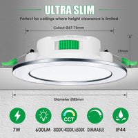 1 x RAW Customer Returns ALUSSO LED recessed spotlight 230V dimmable 68mm 7W ultra flat IP44 LED spots warm white neutral white cold white ceiling spotlight for bathroom kitchen living room, chrome, set of 6 - RRP €49.99