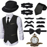 1 x RAW Customer Returns Ulikey 20s men s accessories, 1920s mafia costume men s set, 1920s men s costume accessories with vests and various accessories for Halloween, carnival costume black, XXL  - RRP €40.33