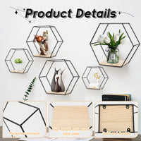 1 x RAW Customer Returns LMYDIDO Set of 5 Hexagon Wall Shelf Hanging Shelves, Metal and Wood Floating Shelf Wall Storage Organizer for Kitchen Shelf, Bathroom, Bedroom, Wall Decoration - RRP €40.33