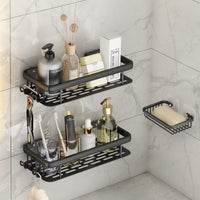 1 x RAW Customer Returns Voldra Shower Shelf No Drilling, Shower Shelf with Soap Dish Black Bathroom Shelf with Razor Hooks Rustproof Shower Basket Made of Space Aluminum with 6 Adhesive Surfaces Pack of 3  - RRP €30.4