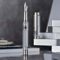 1 x RAW Customer Returns Asvine V200 Titanium Fountain Pen, Vacuum Filling, Iridium Fine Nib, Transparent Acrylic Pen, Smooth Writing, Pen Case Set - RRP €51.13