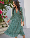 1 x RAW Customer Returns ZIYYOOHY Women s Long Dress Chiffon Ruffles with Deep V-Neck Floral Print Summer Dress Cocktail Dress Party Dress Maxi Dress Beach Dress Blouse Dress XS, 3016-Green  - RRP €39.31