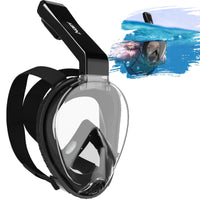 1 x RAW Customer Returns Snorkel mask adults CO2 safe Full mask for snorkeling Snorkel set alternative Full face mask snorkeling equipment adults, 180 panoramic view diving mask black, L  - RRP €46.64