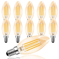 1 x RAW Customer Returns Poinivo E14 4W candle LED light bulb, E14 dimmable C35 candle shape lamp for chandelier, vintage Edison candle lamp, E14 LED bulb, 2700K warm white, 350lm, replacement for 35W light bulb, dimmable, amber, pack of 10 - RRP €24.95