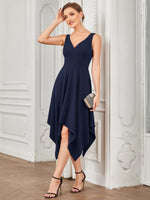 1 x Brand New ALISA PAN Women s Cocktail Dress Asymmetrical Long V-Neck Sleeveless A Line Sexy Navy Blue M - RRP €22.99