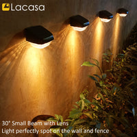 1 x RAW Customer Returns Lacasa Solar Wall Light Outdoor Solar Lamps for Outdoor Garden, 4 Pieces Solar Fence Lights Warm White 2700K with ON OFF Switch LED Solar Lights for Fence Patio, Light All Night, IP65 Waterproof - RRP €31.75