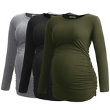 1 x RAW Customer Returns Smallshow Women s Maternity Wear Long Sleeve Maternity Shirt Maternity Tops 3 Pack, Army Green-Black-Light Grey, XL - RRP €48.0