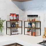 2 x Brand New UOMIO Kitchen Shelves Stackable Spice Rack Set of 4 Kitchen Cabinet Organizer Expandable Storage Shelf Insert Rack Made of Metal with MDF Board Spice Holder Storage Rack for Crockery Spices - Brown - RRP €58.46