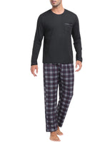 1 x RAW Customer Returns MoFiz Men s Long Pajamas Winter Soft Comfortable Sleepwear Pajama Set Long Sleeve T-shirt and Plaid Pajama Pants Pockets Black EU 4XL - RRP €34.99