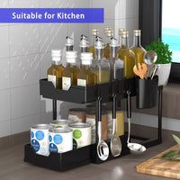 1 x RAW Customer Returns OXYWYAN Under Sink Kitchen Storage - 2 Tier Sliding Shelf, Hooks and Hanging Cups, Easy to Assemble, Save Space and Organize Kitchen and Bathroom - RRP €23.99