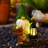 1 x RAW Customer Returns Yeomoo Flocked Resin Dwarf Garden Decoration Figures, Outdoor Garden Gnomes with LED Solar Lantern, Waterproof, Funny, Welcome Gnome Dwarf, Gift for Home, Yard, Lawn, Balcony Decoration 30CM - RRP €42.28